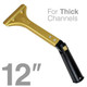 J.Racenstein Ledger Handle 12in Swivel for Thick Channel, gold-colored handle with a black grip and mounting hardware for heavy-duty channels.